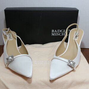 Badgley Mischka White Satin Annmarie Slingback Stiletto Pumps